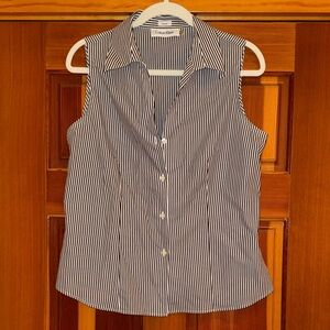 Calvin Klein Sleeveless Blue/Grey/White Striped Button-Up Shirt